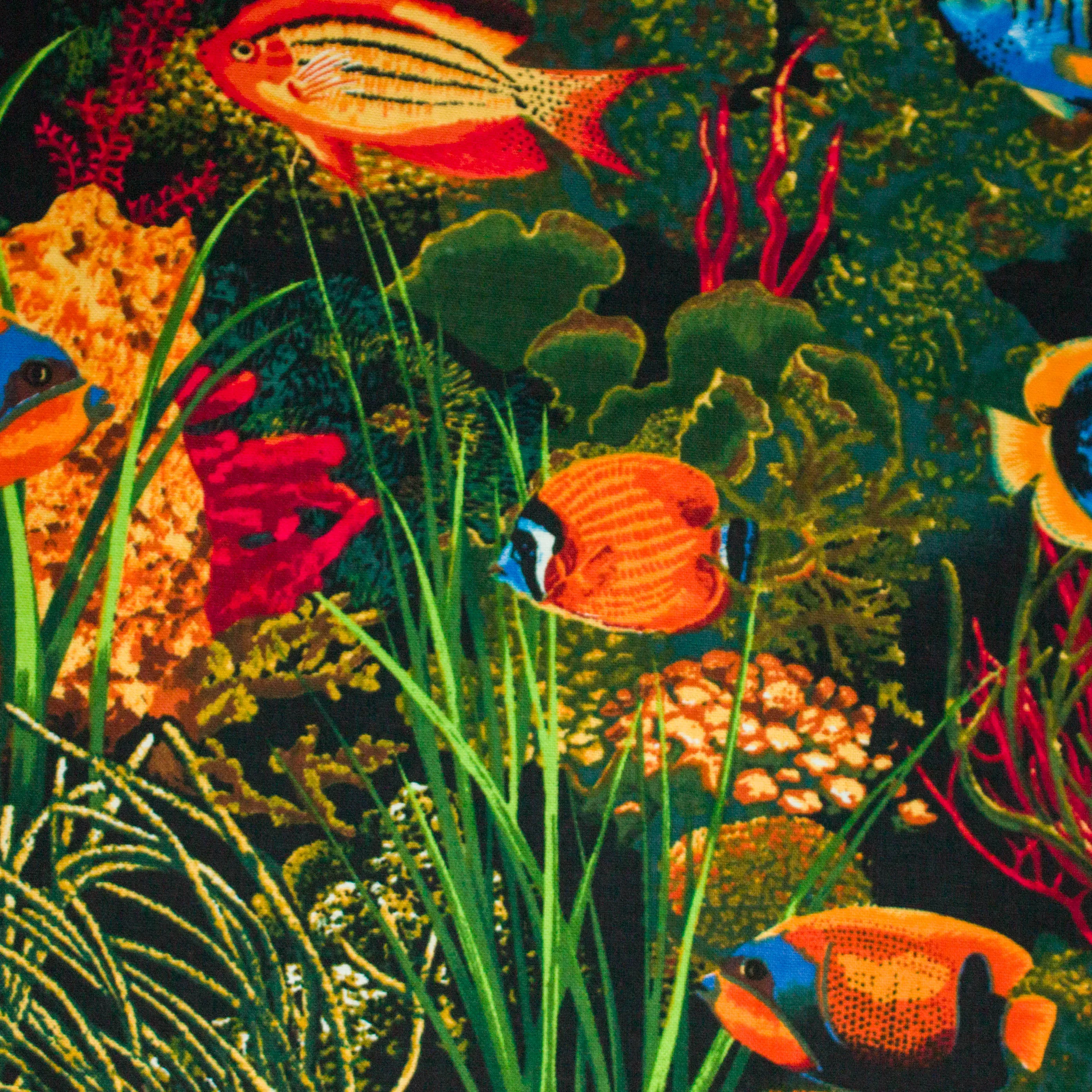 Katoen zwart met aquariumprint